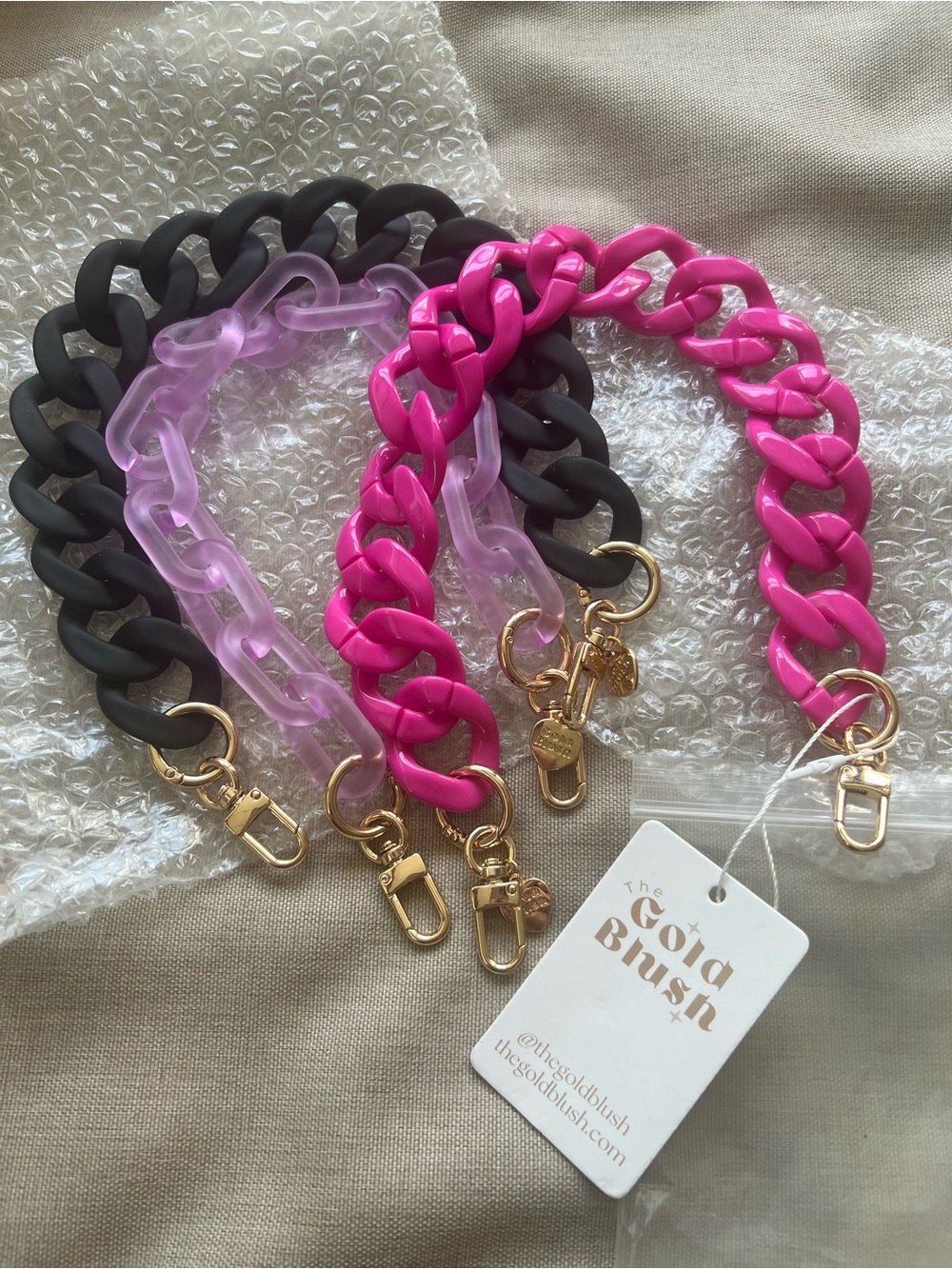 The Gold Blush Chunky Chain Bag Chain/Strapn Hot Pink, Lavender & Black 18inchs